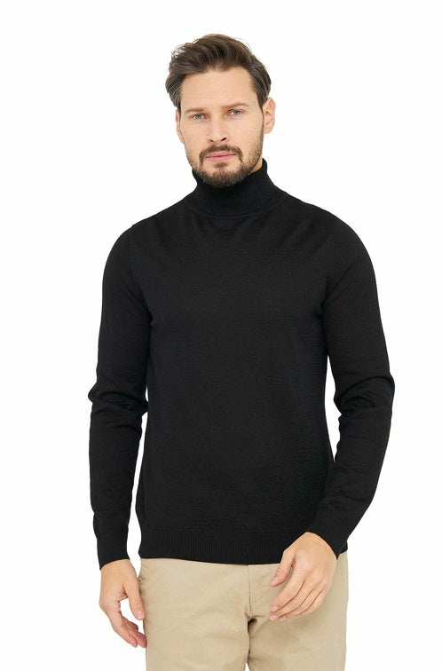 Herren Rollkragen Pullover MADAI aus 70% Alpaka und 30% Seide Schwarz