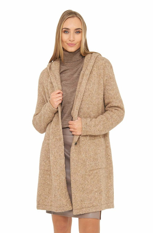 Long Cardigan ANNABELL mit Bio Baumwolle - ungefärbt beige meliert