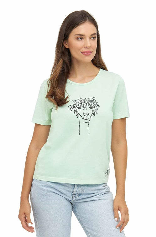 Damen T-Shirt RASSI mit Alpaka-Motiv aus 100% Bio-Pima-Baumwolle mint-pastel
