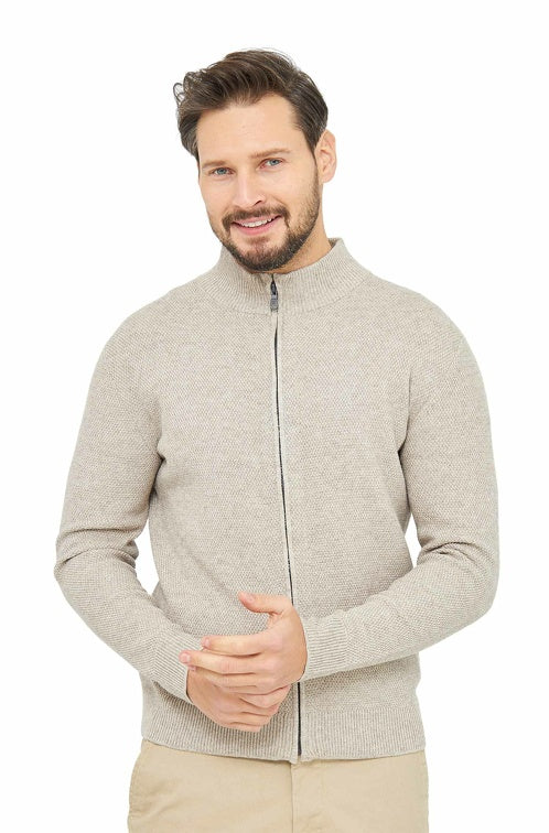 Strickjacke ALAYO mit Zipper mit 30% Alpaka Beige