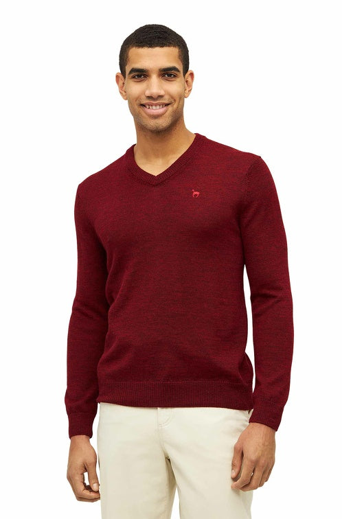 Pullover Feinstrick BASIC aus 100% Alpaka rot meliert