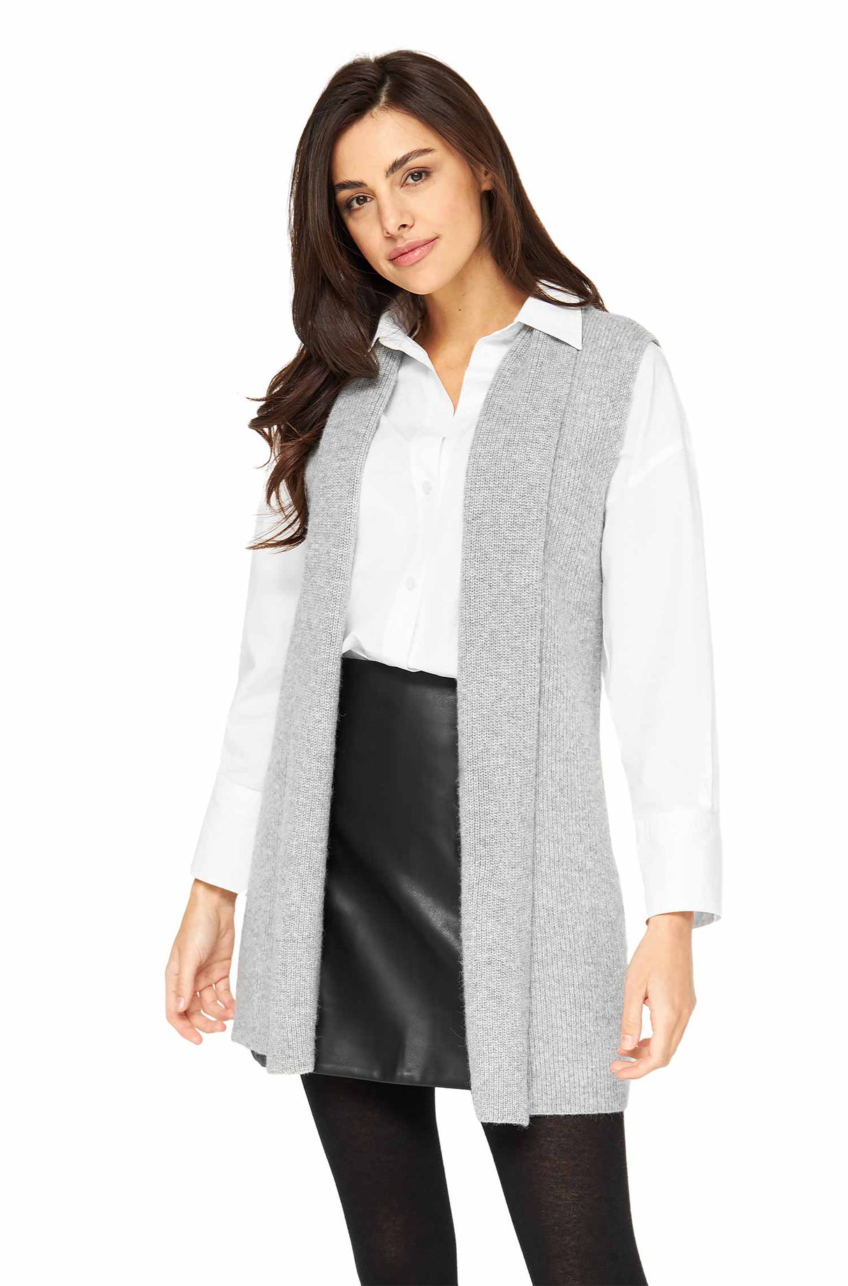 STRICKWESTE mit Schalkragen aus 100% Alpaka silbergrau