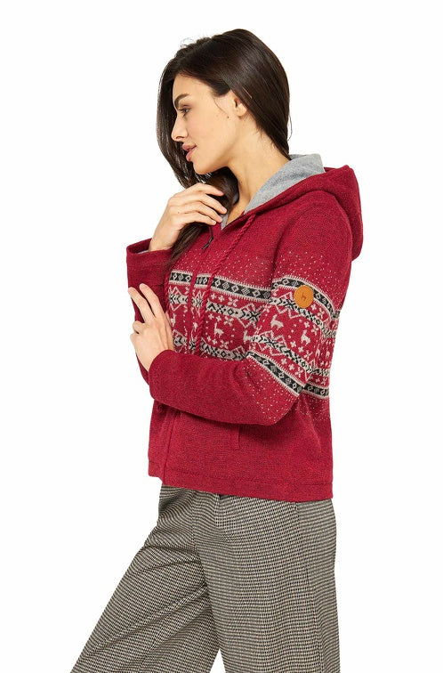 Kapuzen-Strickjacke Damen NEVADO aus 100% Alpaka rot
