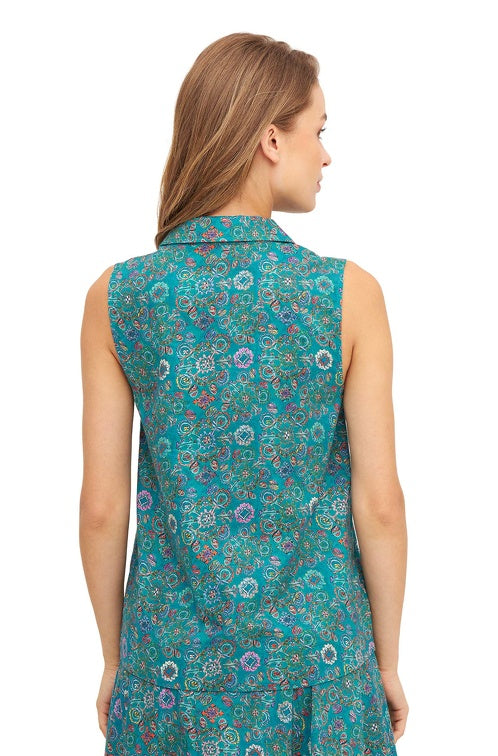 Ärmellose Bluse FLORAL ETHNO aus Bio-Pima-Baumwolle