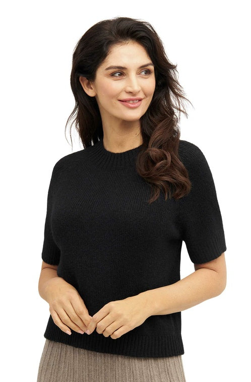 Kurzarm-Pullover PACA aus 87% Alpaka und 13% Merino schwarz