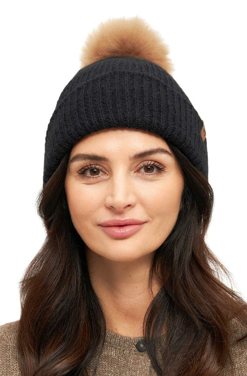 Alpaka Bommel-Mütze PACA mit Merino schwarz one-size