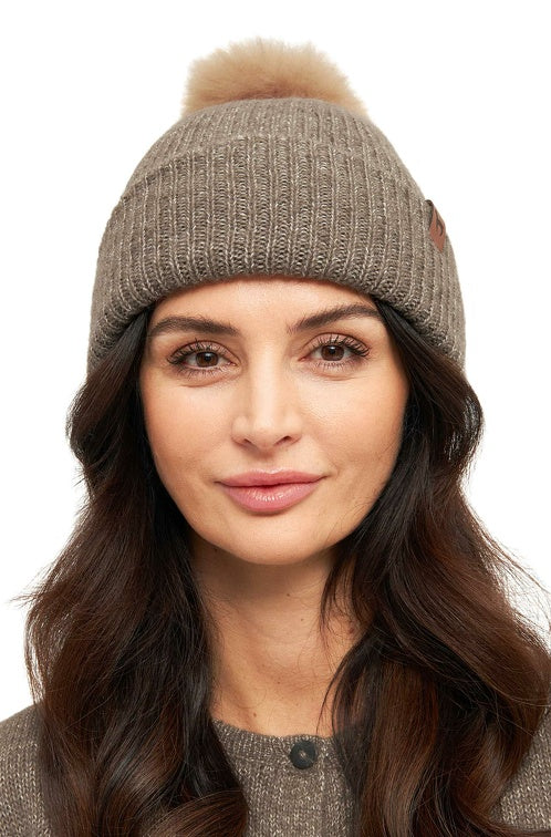 Alpaka Bommel-Mütze PACA mit Merino taupe one-size