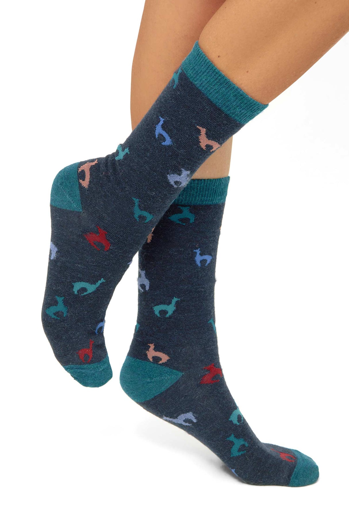 Alpaka Socken ALPAQUITAS mit Alpaka Motiven - 56% Alpaka navy