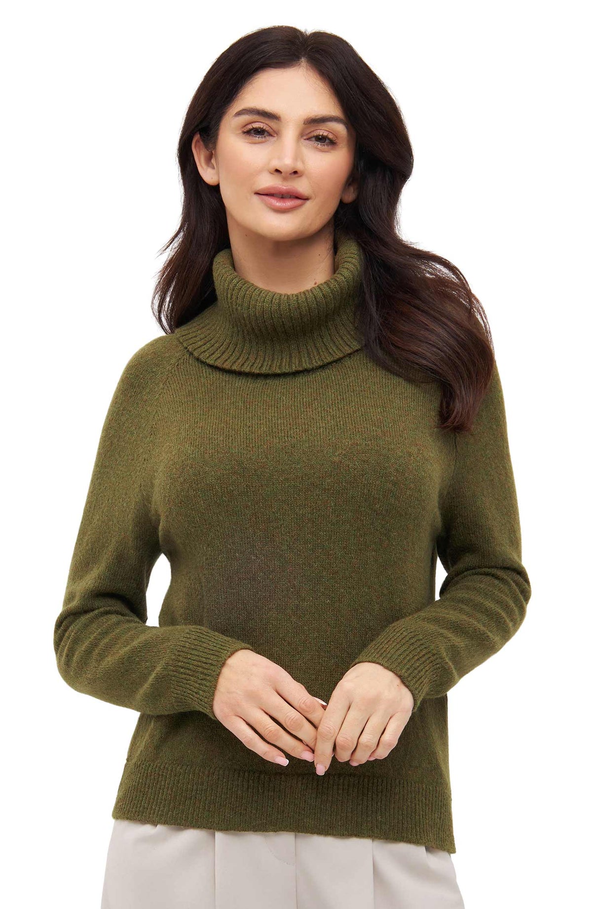 Rollkragenpullover COLORES ANDEN mit 92% Alpaka - olivgrün