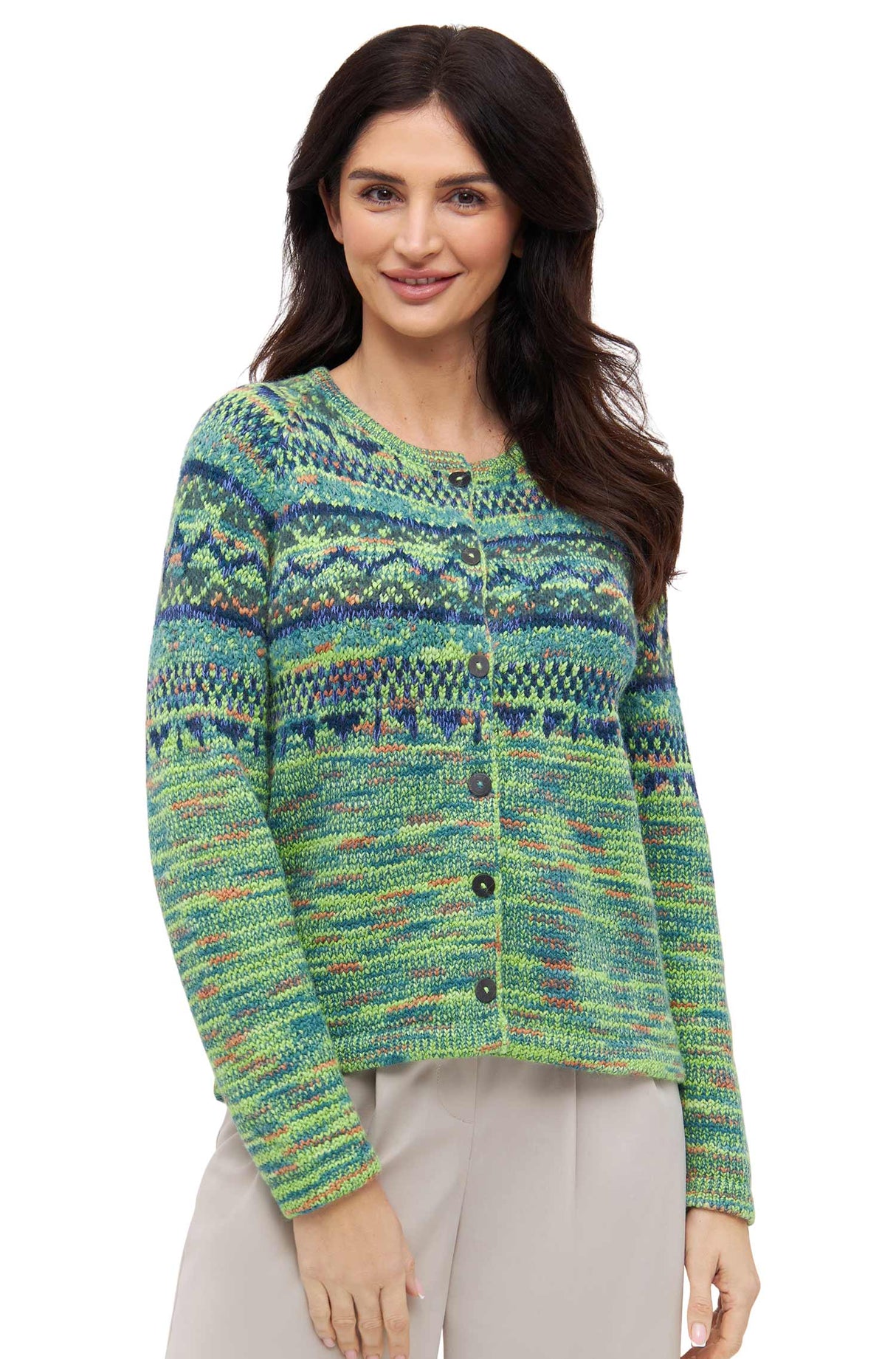Strickjacke COLORES ANDEN mit 92% Alpaka - grün meliert grün meliert