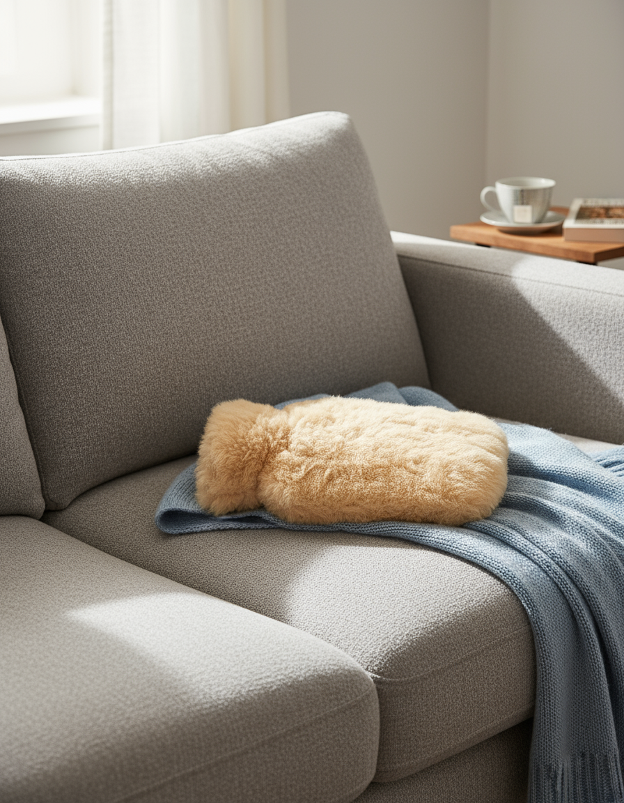 Alpaka Wärmflasche PREMIUM - beige - 100% Alpaka Fell