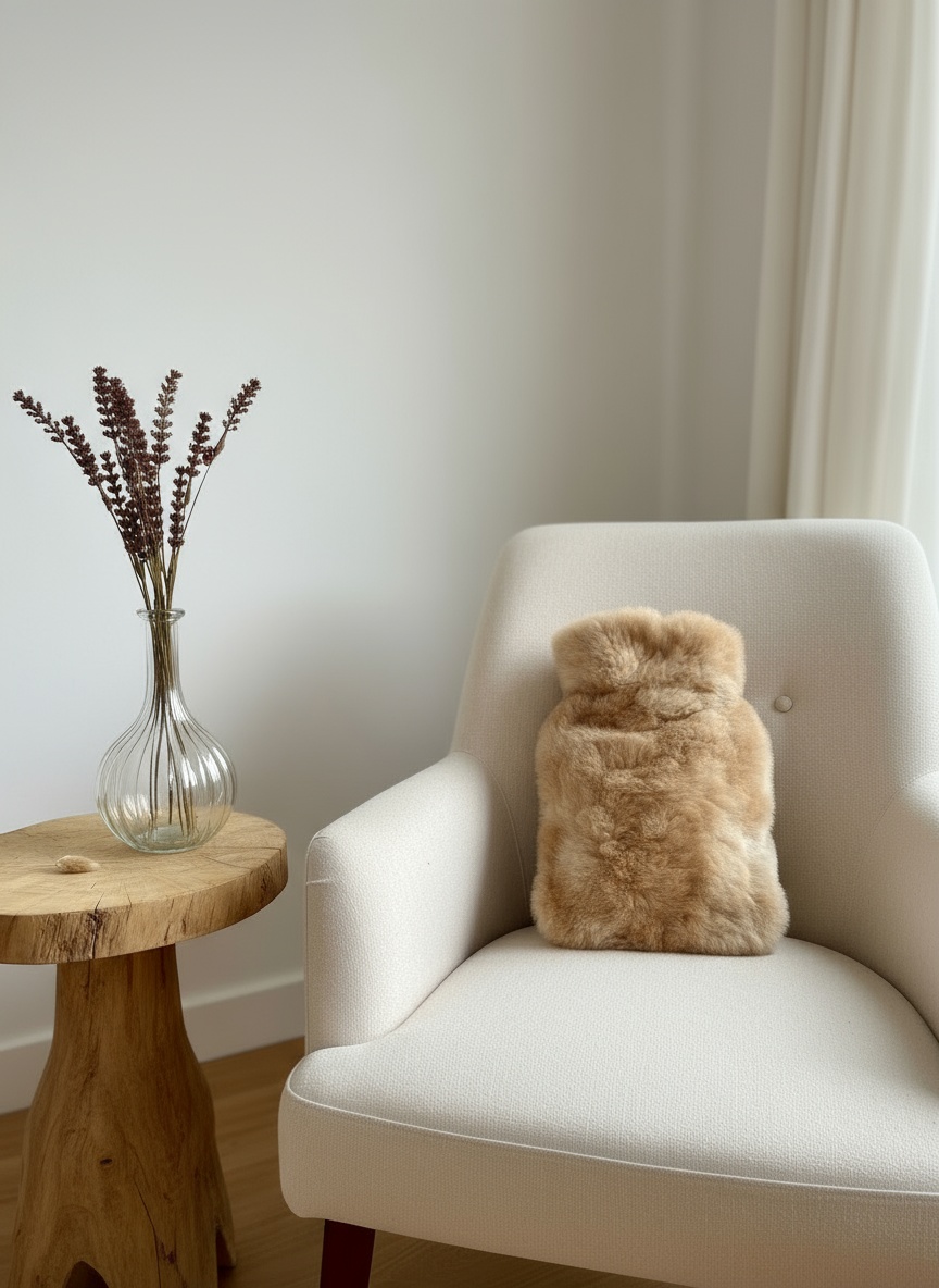 Alpaka Wärmflasche PREMIUM - braun - 100% Alpaka Fell