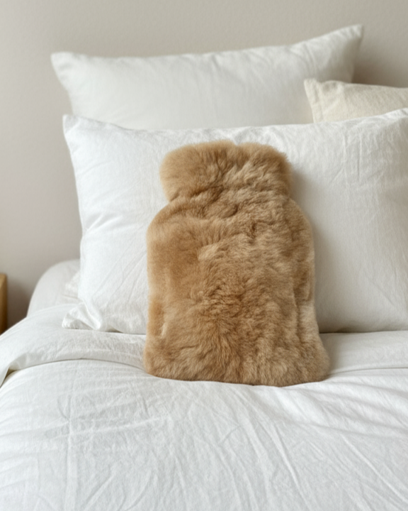 Alpaka Wärmflasche PREMIUM - braun - 100% Alpaka Fell