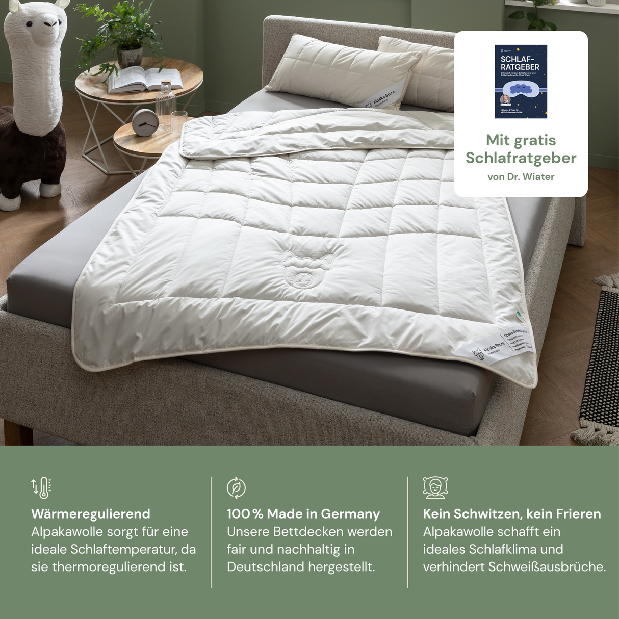 Alpaka Bettdecke 100% Alpakadecke "Alpaka Store Deutschland" inkl. gratis Schlafratgeber