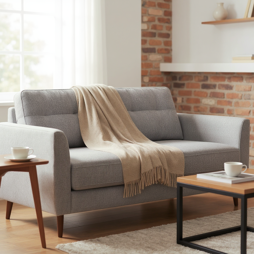 Coperta accogliente sostenibile KAMINFEUER con 40% alpaca e 45% lana vergine