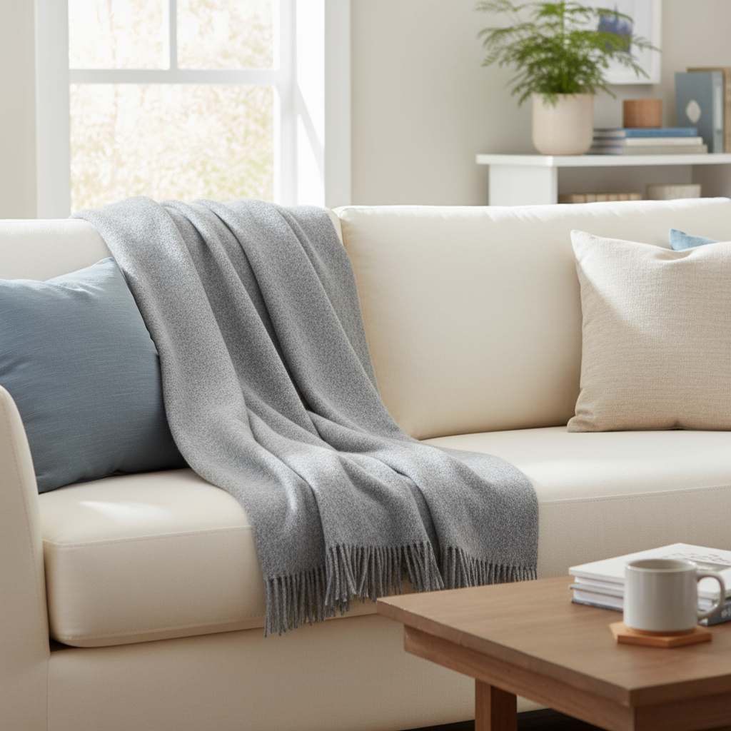 Coperta accogliente sostenibile KAMINFEUER con 40% alpaca e 45% lana vergine