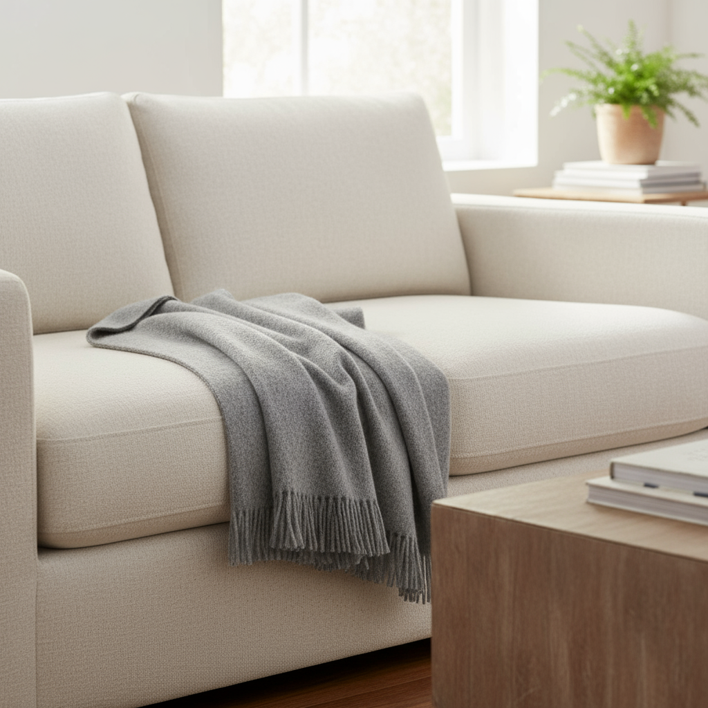 Coperta accogliente sostenibile KAMINFEUER con 40% alpaca e 45% lana vergine