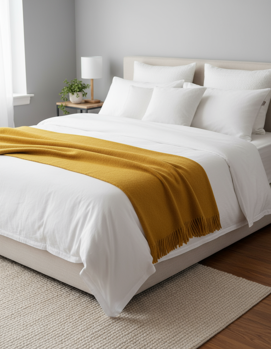 Coperta accogliente sostenibile KAMINFEUER con 40% alpaca e 45% lana vergine