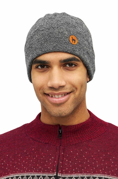 Alpaka Strick-Mütze BARK - 100% Alpaka grau schwarz meliert