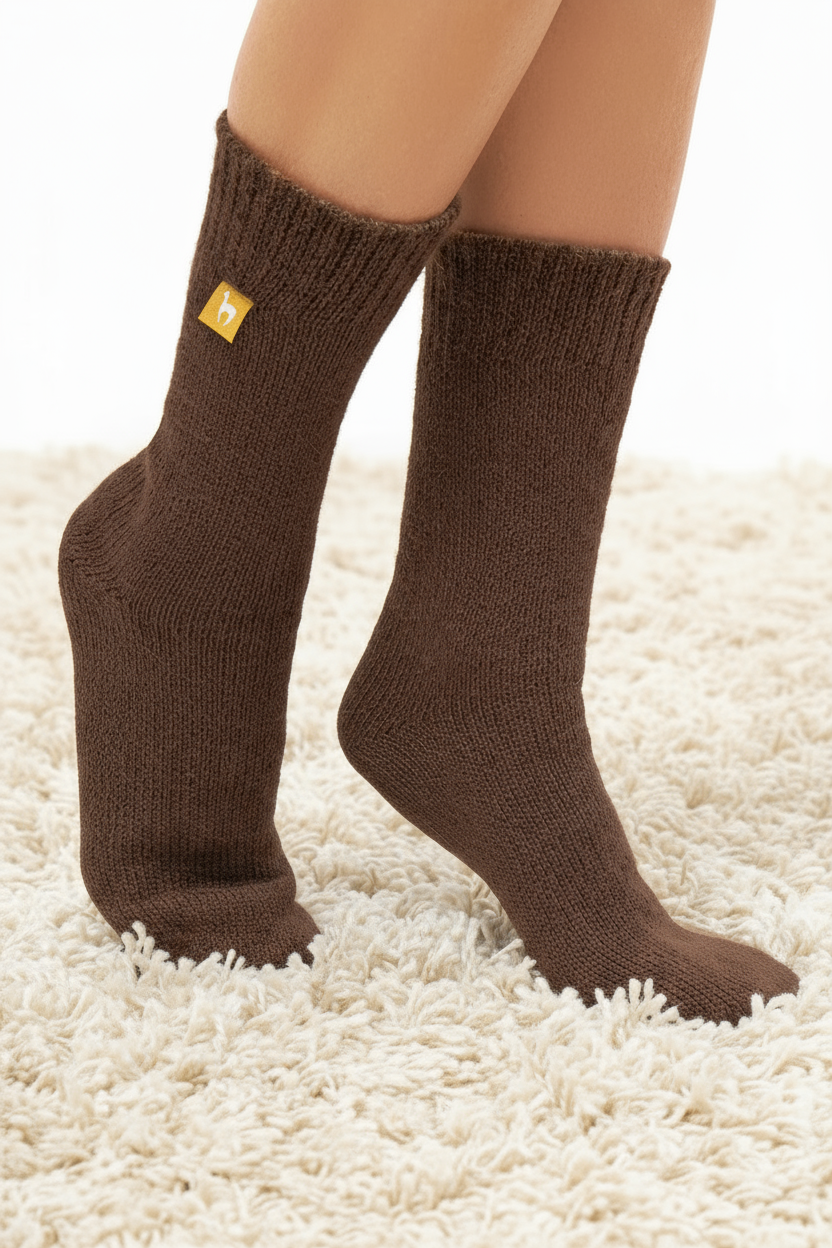 Alpaka WENDE-SOCKEN extra dick - 98% Alpaka braun-kamel