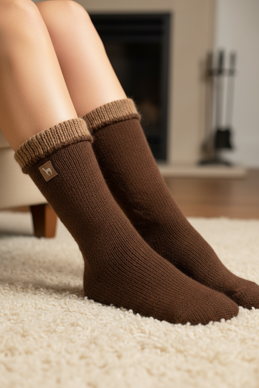 Alpaka WENDE-SOCKEN extra dick - 98% Alpaka braun-kamel