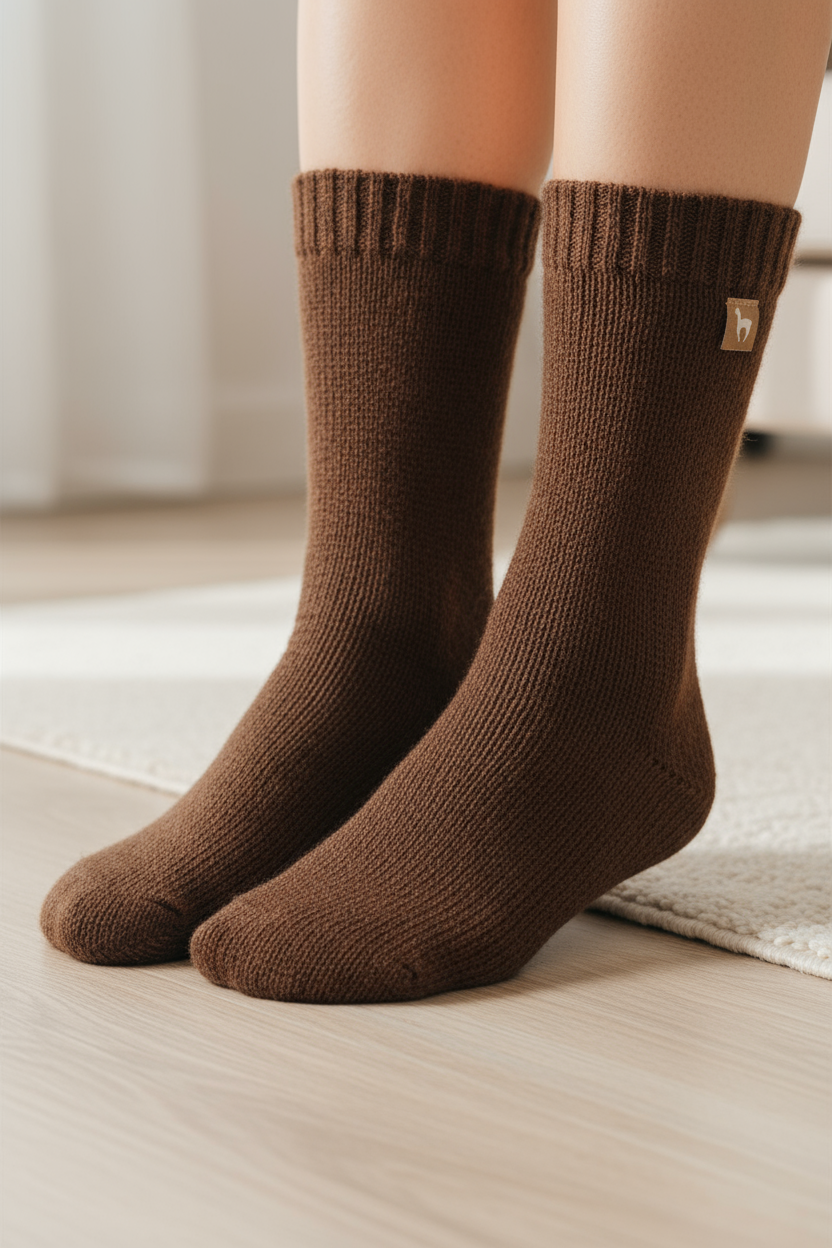 Alpaka WENDE-SOCKEN extra dick - 98% Alpaka braun-kamel