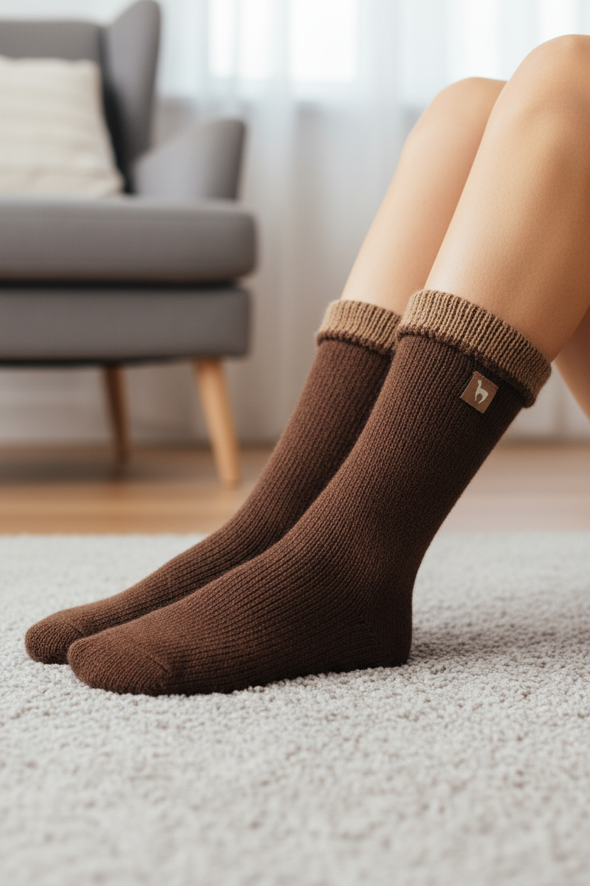 Alpaka WENDE-SOCKEN extra dick - 98% Alpaka braun-kamel