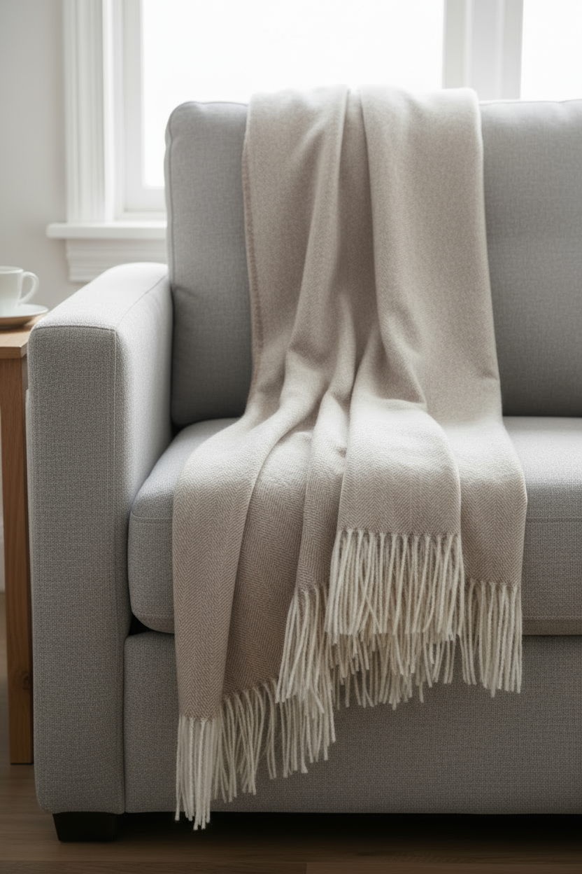 Herringbone bedspread made from 100% alpaca