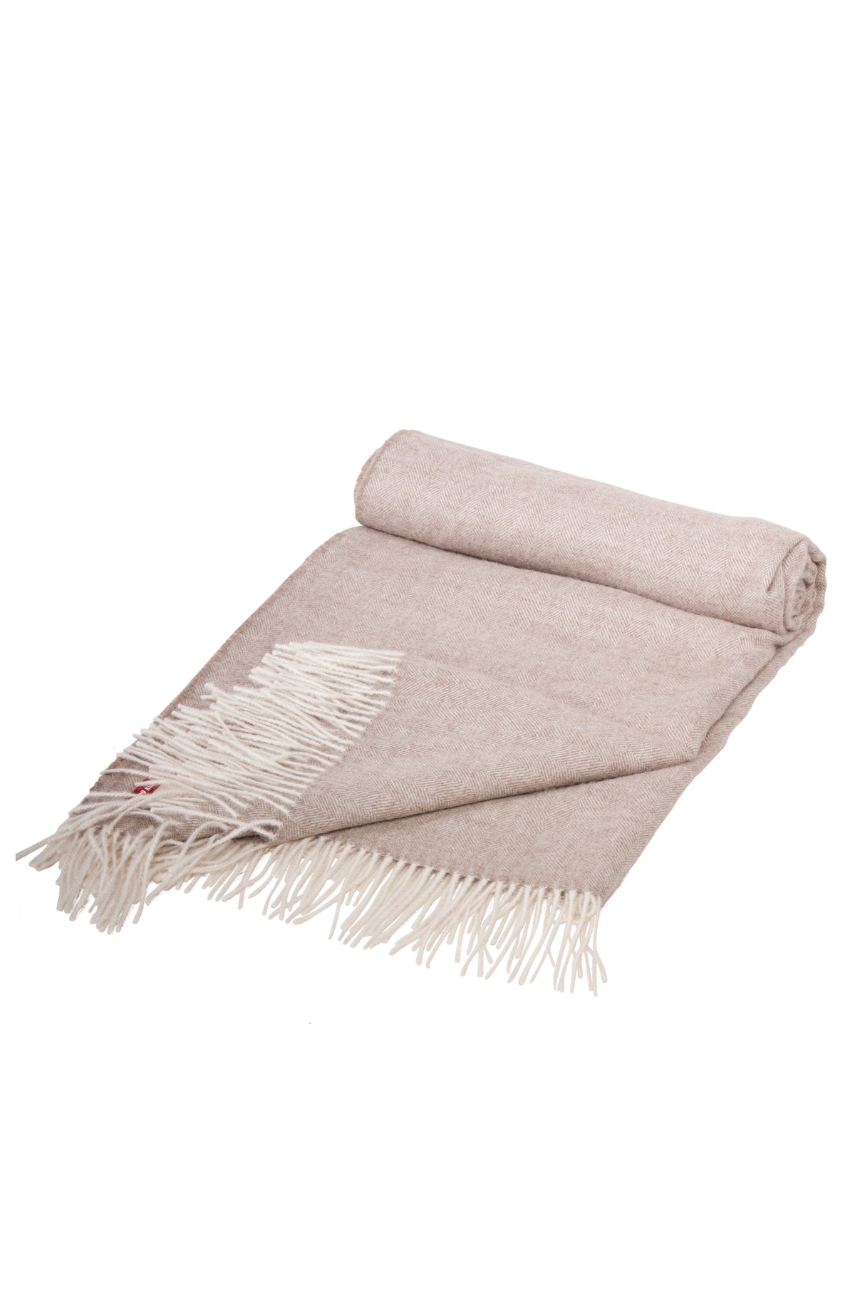 Tagesdecke FISCHGRAT aus 100% Alpaka beige weiss 180x35 cm