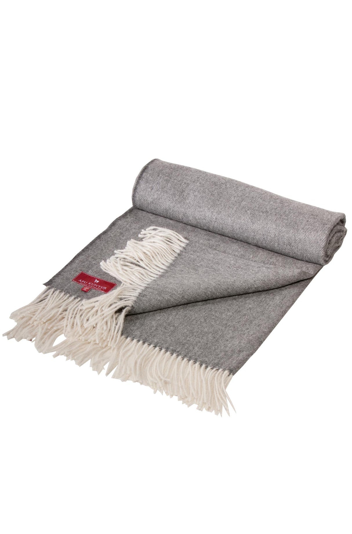 Tagesdecke FISCHGRAT aus 100% Alpaka grau weiss 180x35 cm