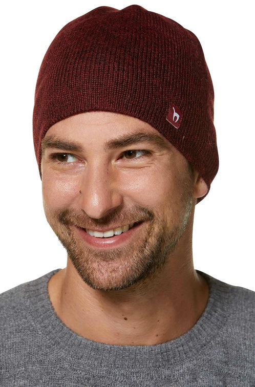 Alpaka WENDEMÜTZE - 100% Alpaka rot schwarz meliert