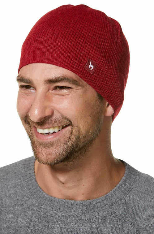 Alpaka WENDEMÜTZE - 100% Alpaka rot grau