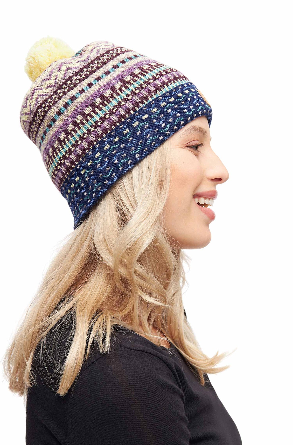 Alpaka Bommel-Mütze DILAYA - 100% Alpaka sand multi one-size