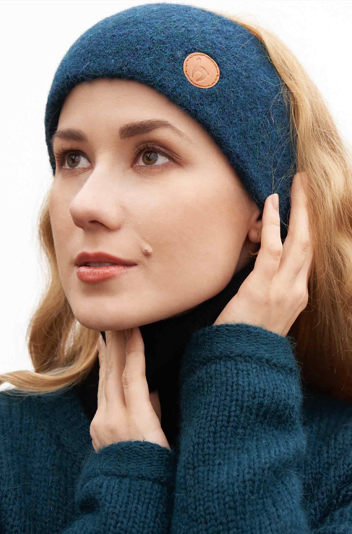 Alpaka Stirnband STRETCH - 96% Alpaka petrol one-size