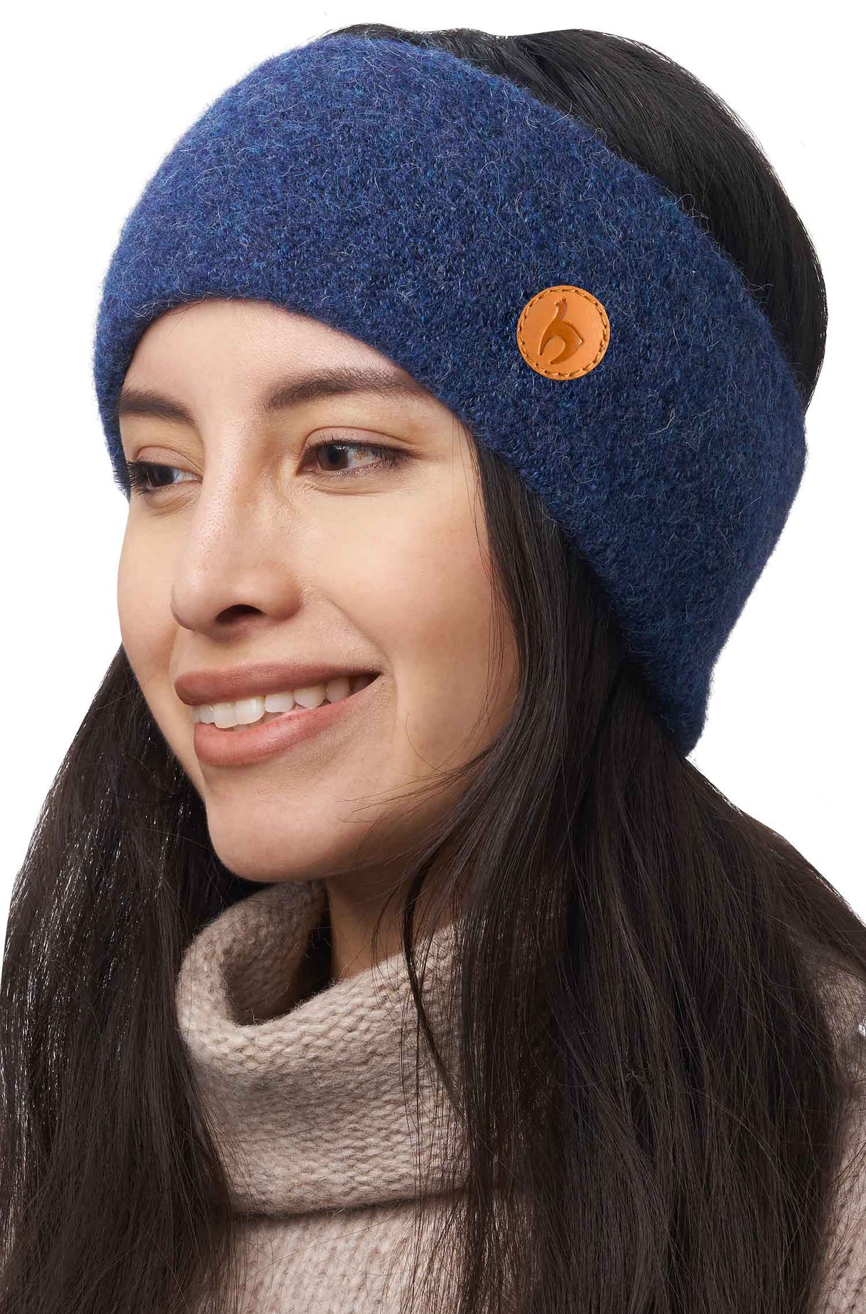 Alpaka Stirnband STRETCH - 96% Alpaka blau meliert one-size