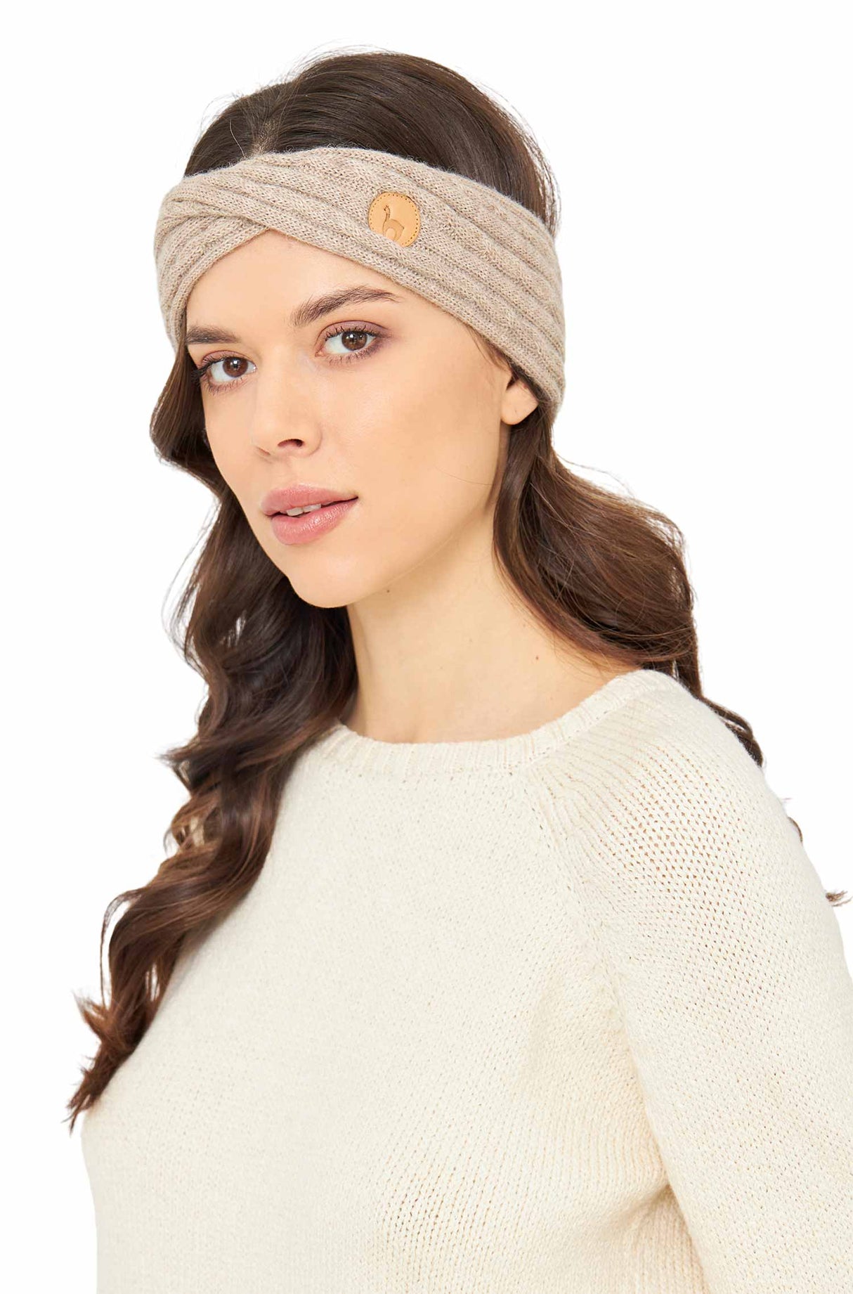 Alpaka Stirnband SUAVE mit Twist - 100% Alpaka sand one-size