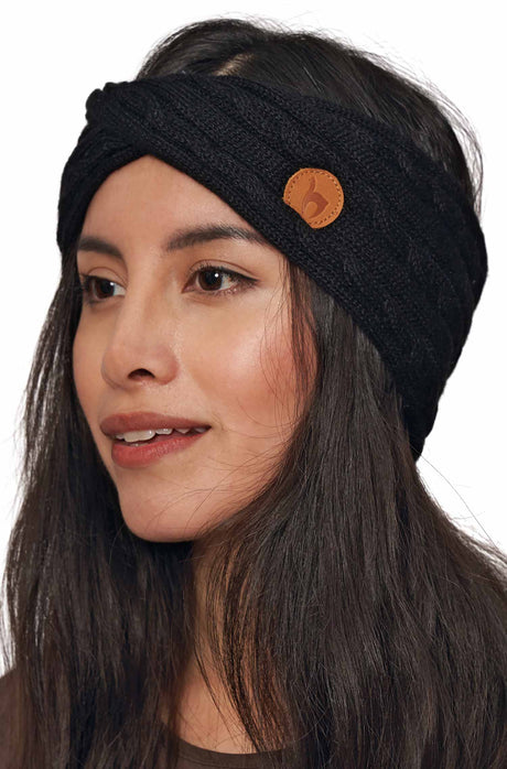 Alpaka Stirnband SUAVE mit Twist - 100% Alpaka schwarz one-size