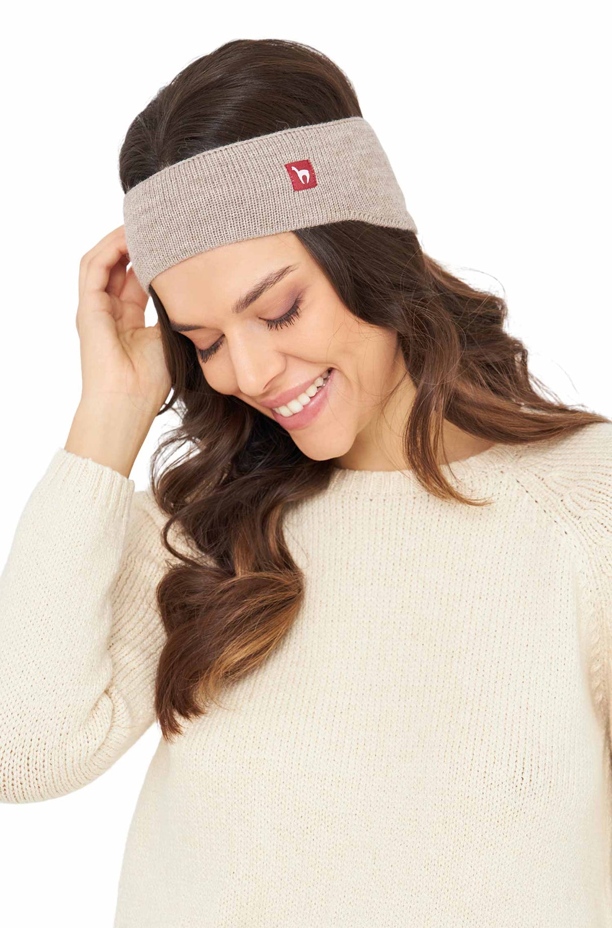 Alpaka Stirnband UNI mit Ohrenklappen - 100% Alpaka sand one-size