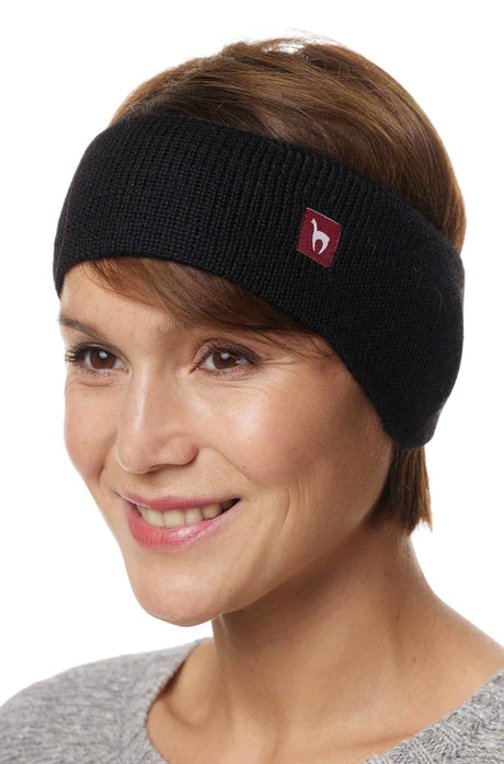 Alpaka Stirnband UNI mit Ohrenklappen - 100% Alpaka schwarz one-size