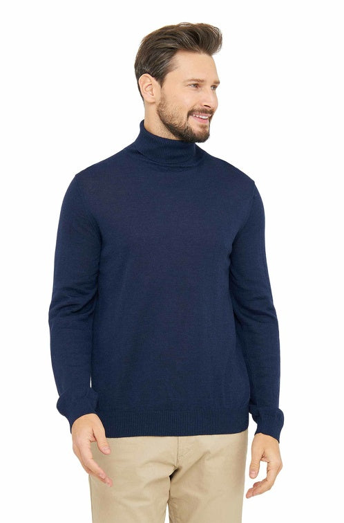 Herren Rollkragen Pullover MADAI aus 70% Alpaka und 30% Seide Dunkelblau von Apu Kuntur