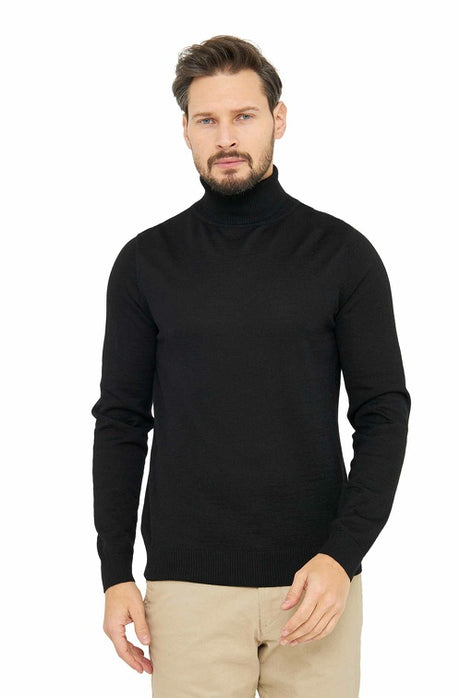 Herren Rollkragen Pullover MADAI aus 70% Alpaka und 30% Seide Schwarz von Apu Kuntur