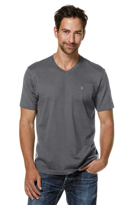 T-Shirt V-NECK aus 90% Bio-Baumwolle & 10% Royal Alpaka graphitgrau von Apu Kuntur