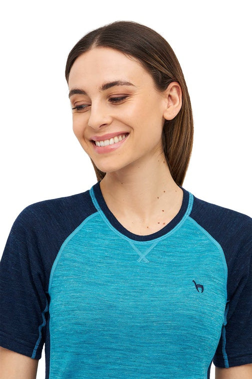 Thermo-Shirt Damen ANDEN ACTIVE mit 60% Premium Alpaka navy-türkis von Apu Kuntur