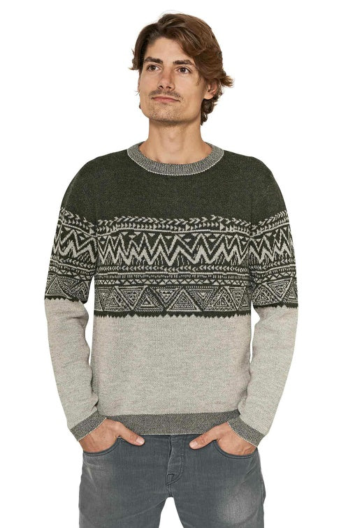 Rundhals Pullover GIORGIO Herren Baby Alpaka Rundhals tannengrün silber von Apu Kuntur