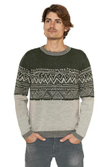 Rundhals Pullover GIORGIO Herren Baby Alpaka Rundhals tannengrün silber von Apu Kuntur