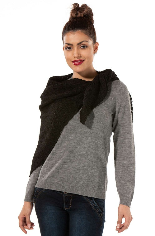 Schal Dreieck MARIPOSA aus 100% Alpaka schwarz one-size von Apu Kuntur