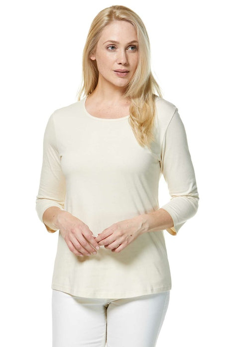 T-Shirt mit 3/4 Arm aus 100% Bio-Pima-Baumwolle ecru von Apu Kuntur