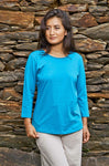 T-Shirt mit 3/4 Arm aus 100% Bio-Pima-Baumwolle türkis von Apu Kuntur