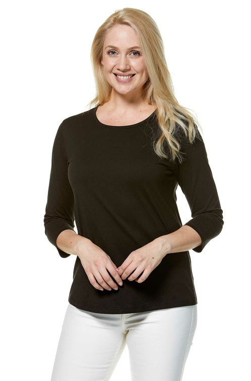 T-Shirt mit 3/4 Arm aus 100% Bio-Pima-Baumwolle schwarz von Apu Kuntur