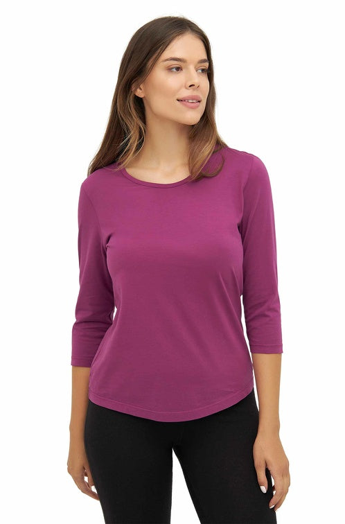 T-Shirt mit 3/4 Arm aus 100% Bio-Pima-Baumwolle violet-berry von Apu Kuntur